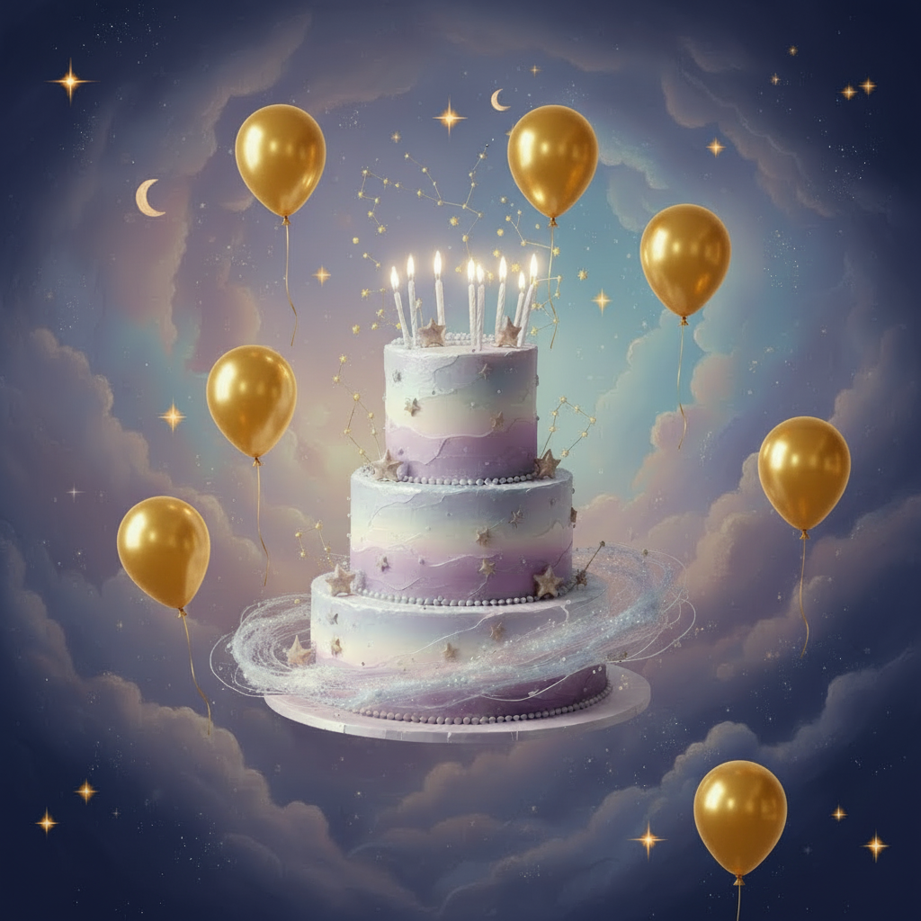 Birthday Cake with Gold Balloons