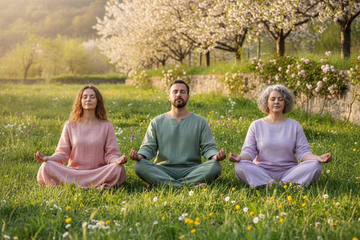 Three People Meditating - Realistic
